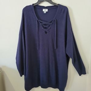 Old Navy Lace Up Neckline Sweater Tunic Navy Blue